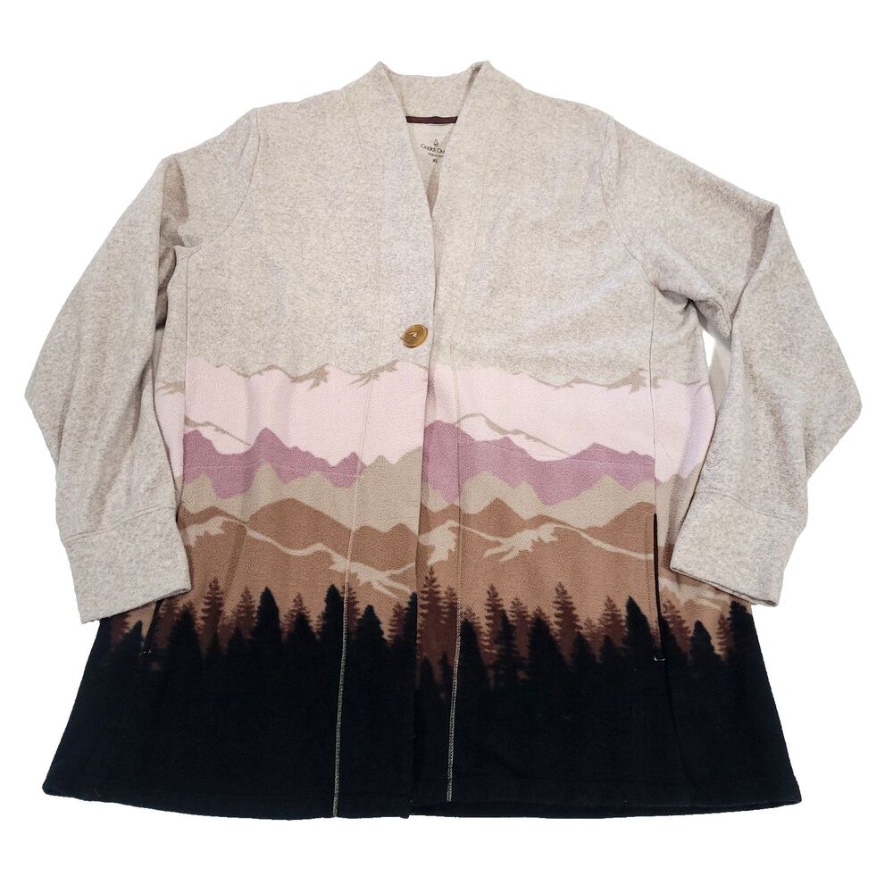 Cuddleduds Western Mountain Scene Fleece Cardigan XL Country
